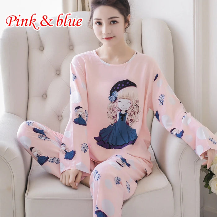 Long Sleeve Polyester Cotton Pajamas for Women