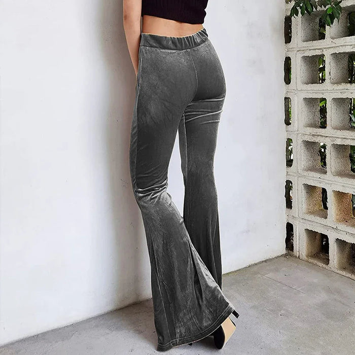 Women Vintage Velvet Flare Pants Korean Sexy High Waist Long Trousers
