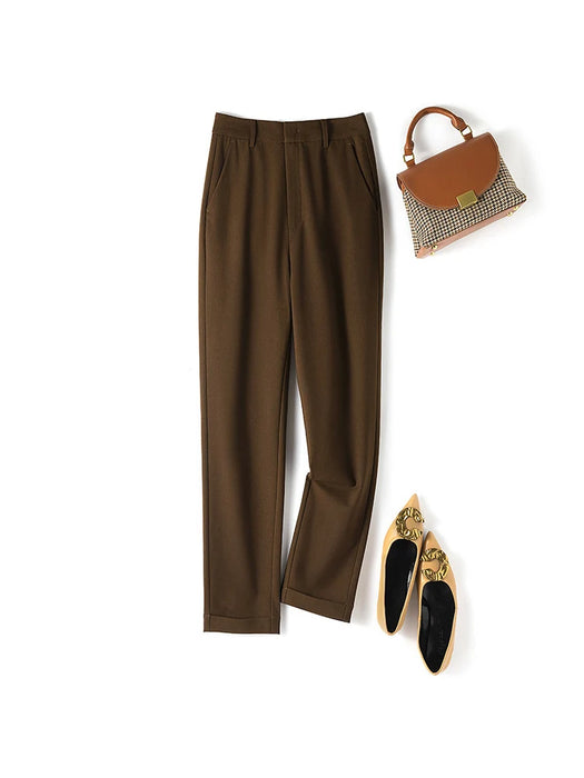 Woman Chic Harem Pants Viscose Wool Blend Ankle-Length Office Lady Trousers